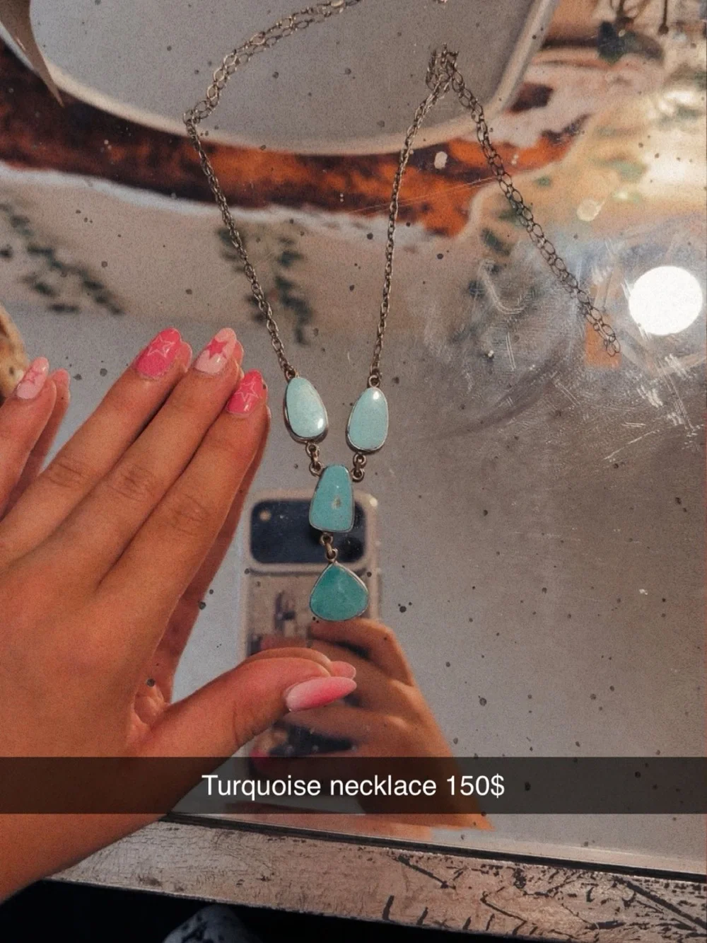 Turquoise Teardrop Pendant Necklace - Light Blue Turquoise